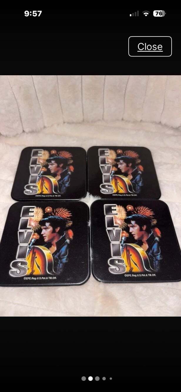 Vintage Elvis Presley 4-Piece Square Coaster Set - Official EPE Memorabilia cork